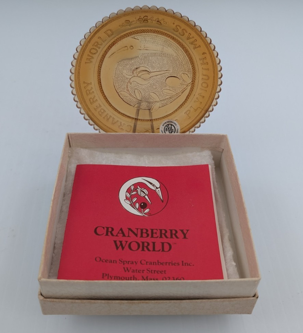 Cranberry World Ocean Spray Pairpoint Cup Plate Amber Glass Window Decor Vintage